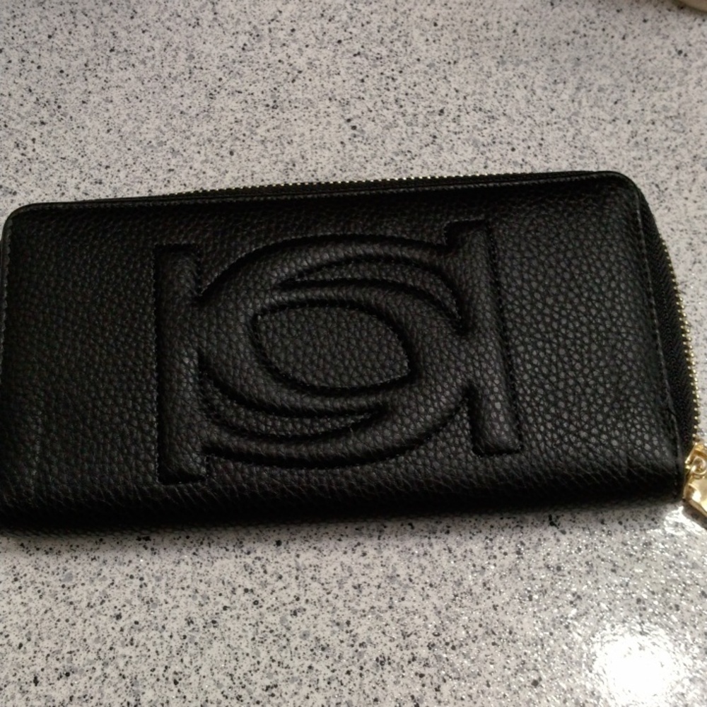 BEBE Monogrammed Black Zippered Wallet